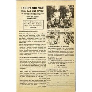 Electric Mobility Corp. Electric 3-Wheeler Rear Drive Scooters"Vtg Print Ad 1983
